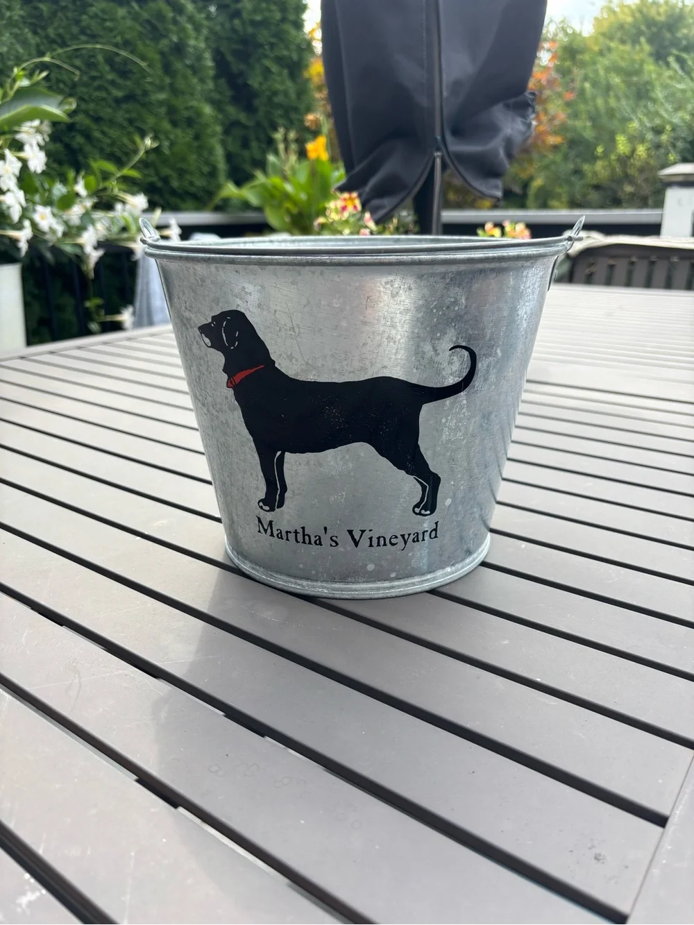 The Black Dog Galvanized Bucket with Black Dog Graphic Martha’s Vineyard